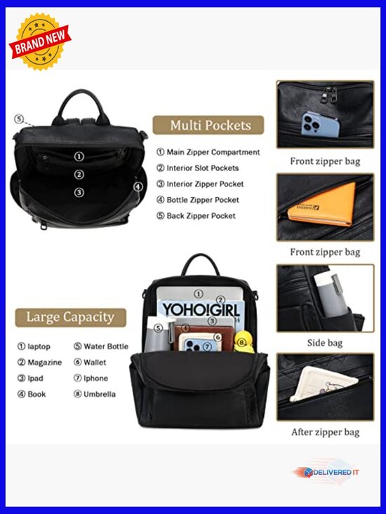 Faux Leather Backpack Purse for Women Travel Work Handbags Shoulder Bag main image 6